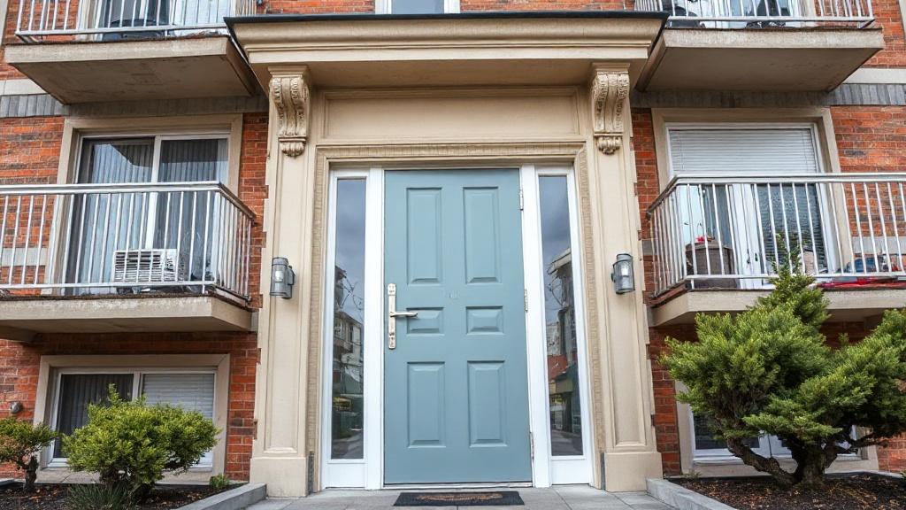 Photo of the entrance door to a multi-apartment building.фото
