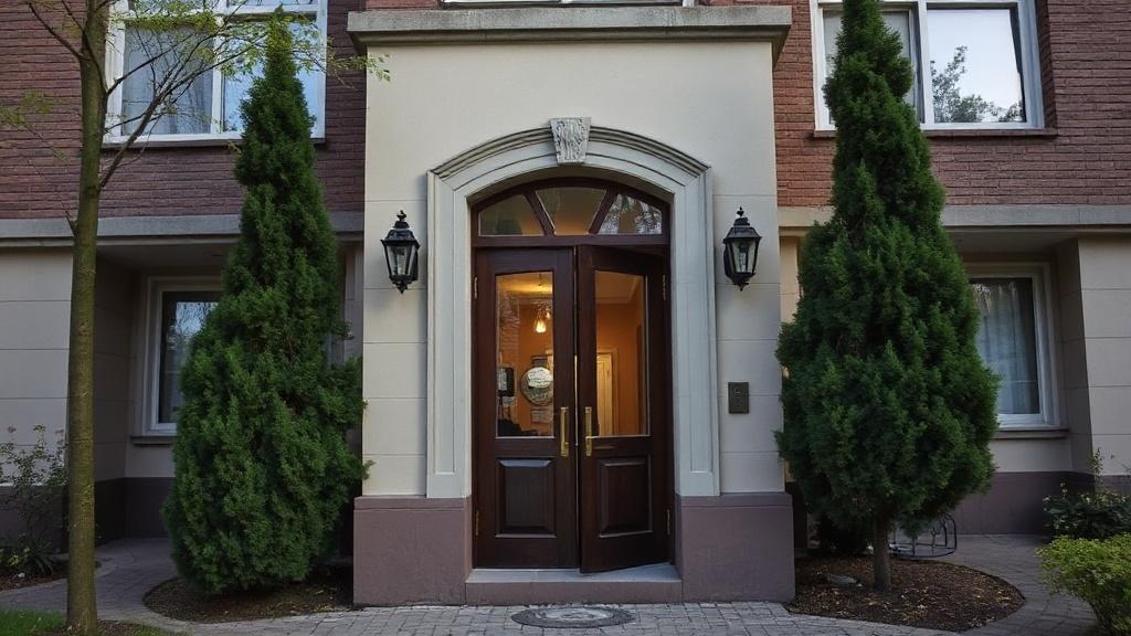 Photo of the entrance door to a multi-apartment building.фото